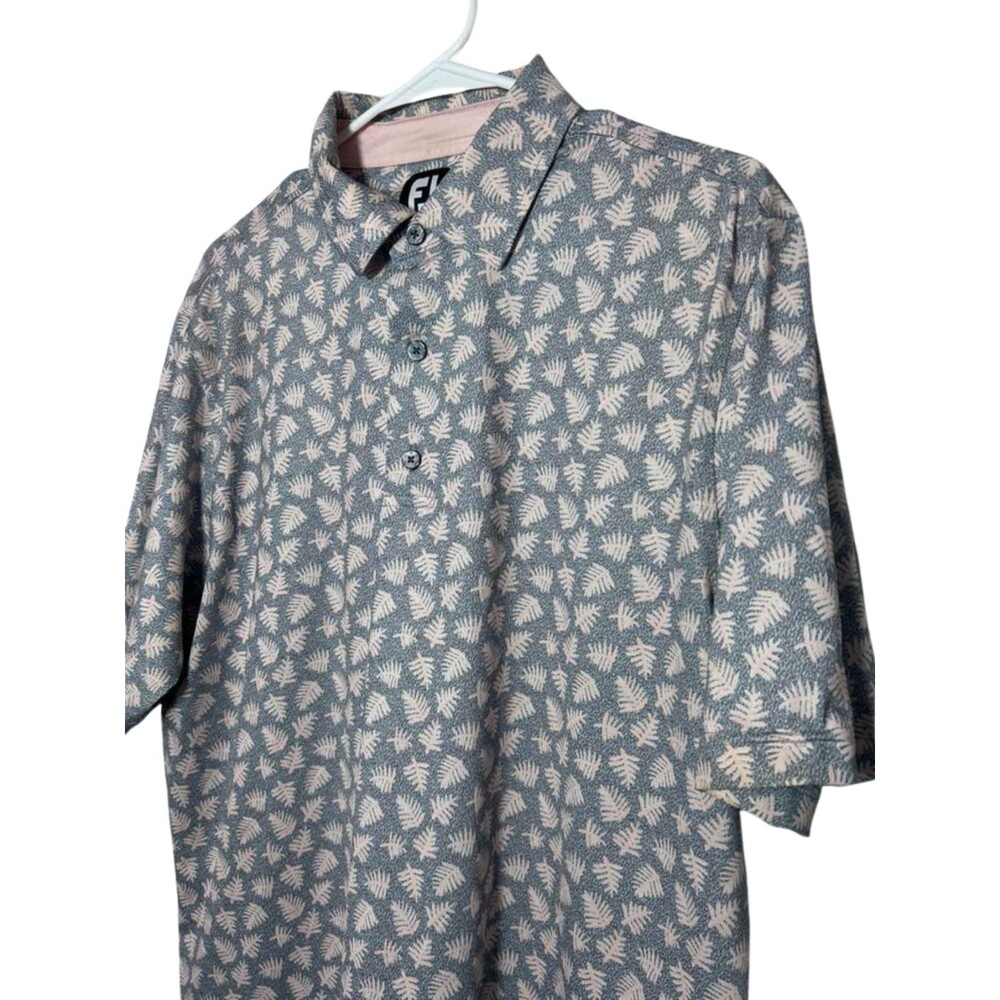 FootJoy Golf Polo Shirt Men's Medium Leaf Gray Pink Short Sleeves Performance